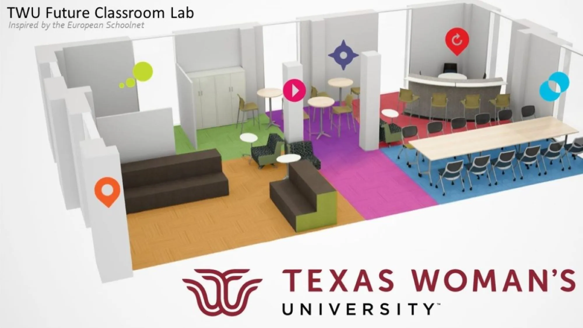 layout of Future Classroom Lab with furniture 