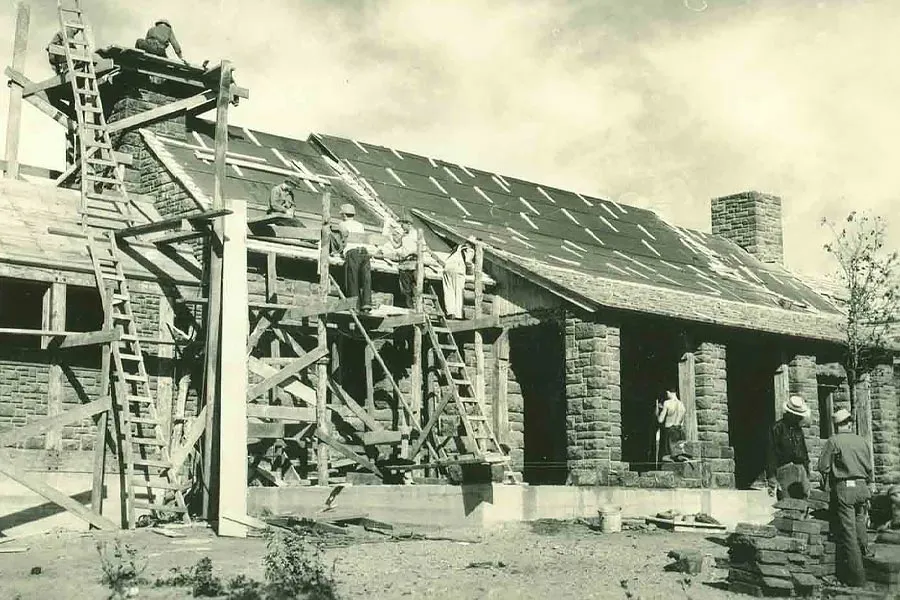 Civilian Conservation Corps building the refectory at Bastrop State Park