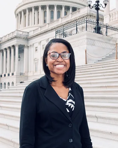 TWU political science major Stachia McGee on the steps of Capitol Hill