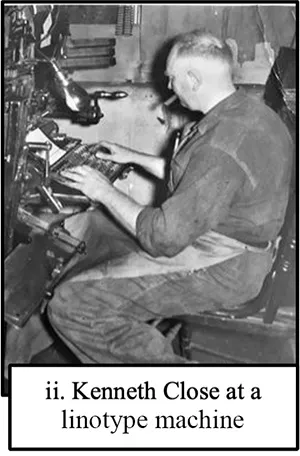 Kenneth Close at a linotype machine