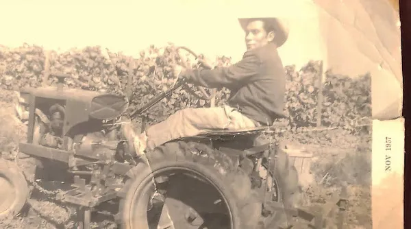 Evaristo Guerrero Sierra on a tractor