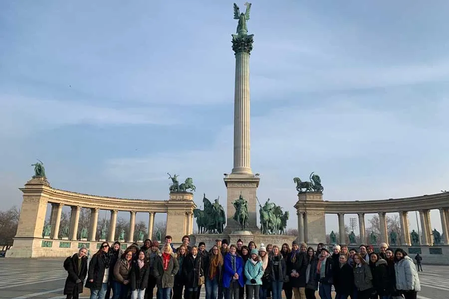 Honors group at Heroes Square in Budapest, Hungary, January 2020