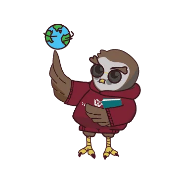 Owl holding globe