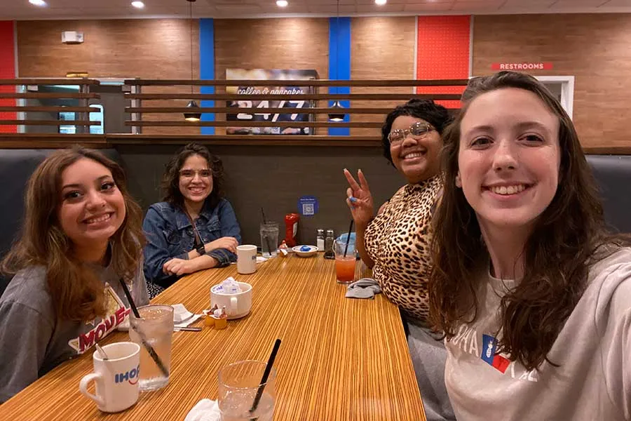 Some of the 2021-2022 RHA officers at IHOP after our Dancing Kweens event!