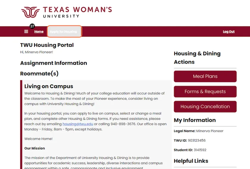 Home page of Housing Portal