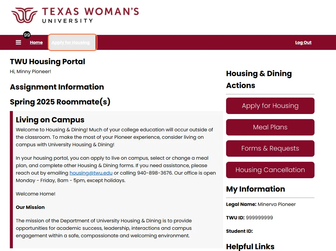 Home page of Housing Portal