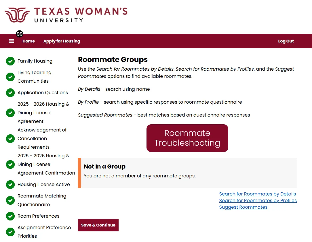 Find a roommate screen