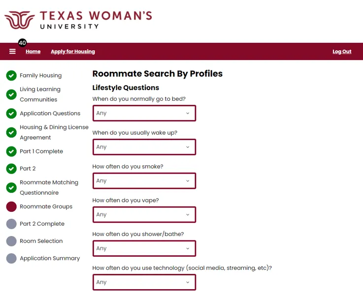 Find roommate via profiles screen