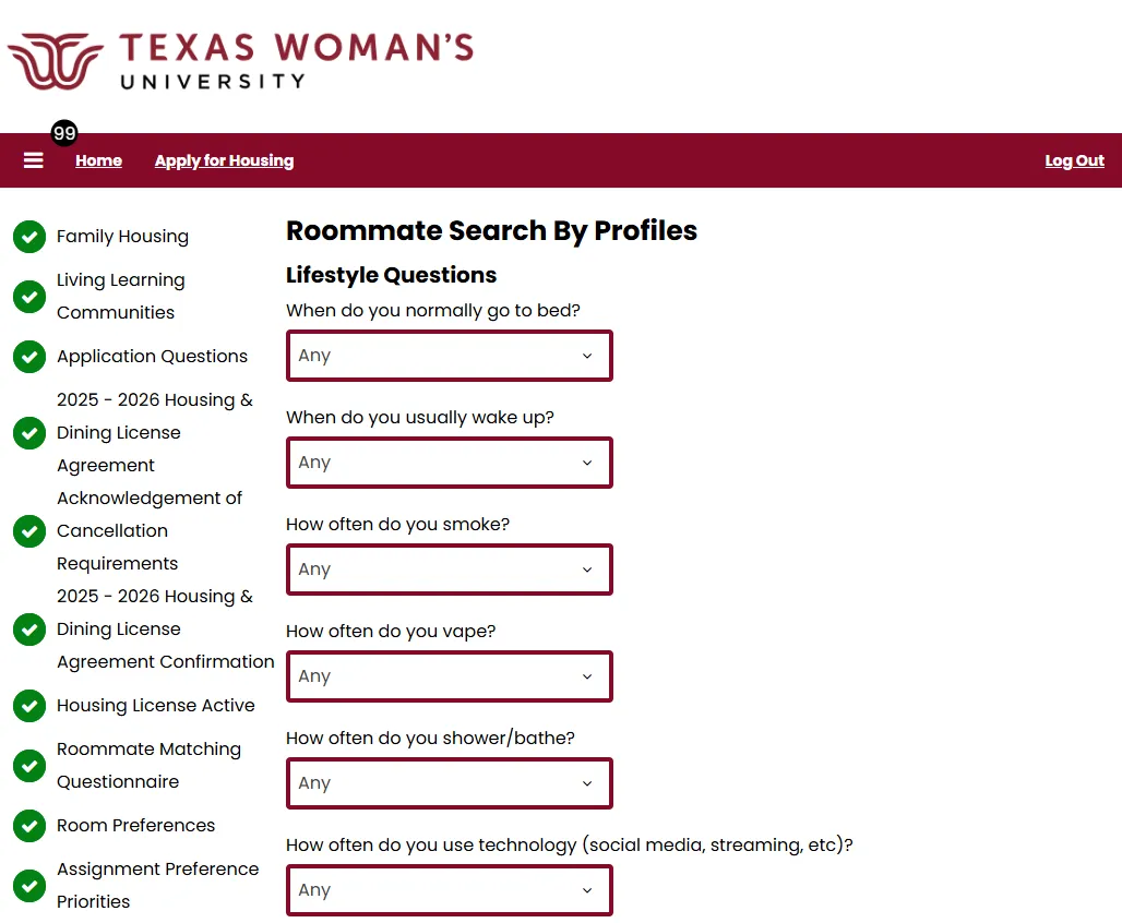 Find roommate via profiles screen