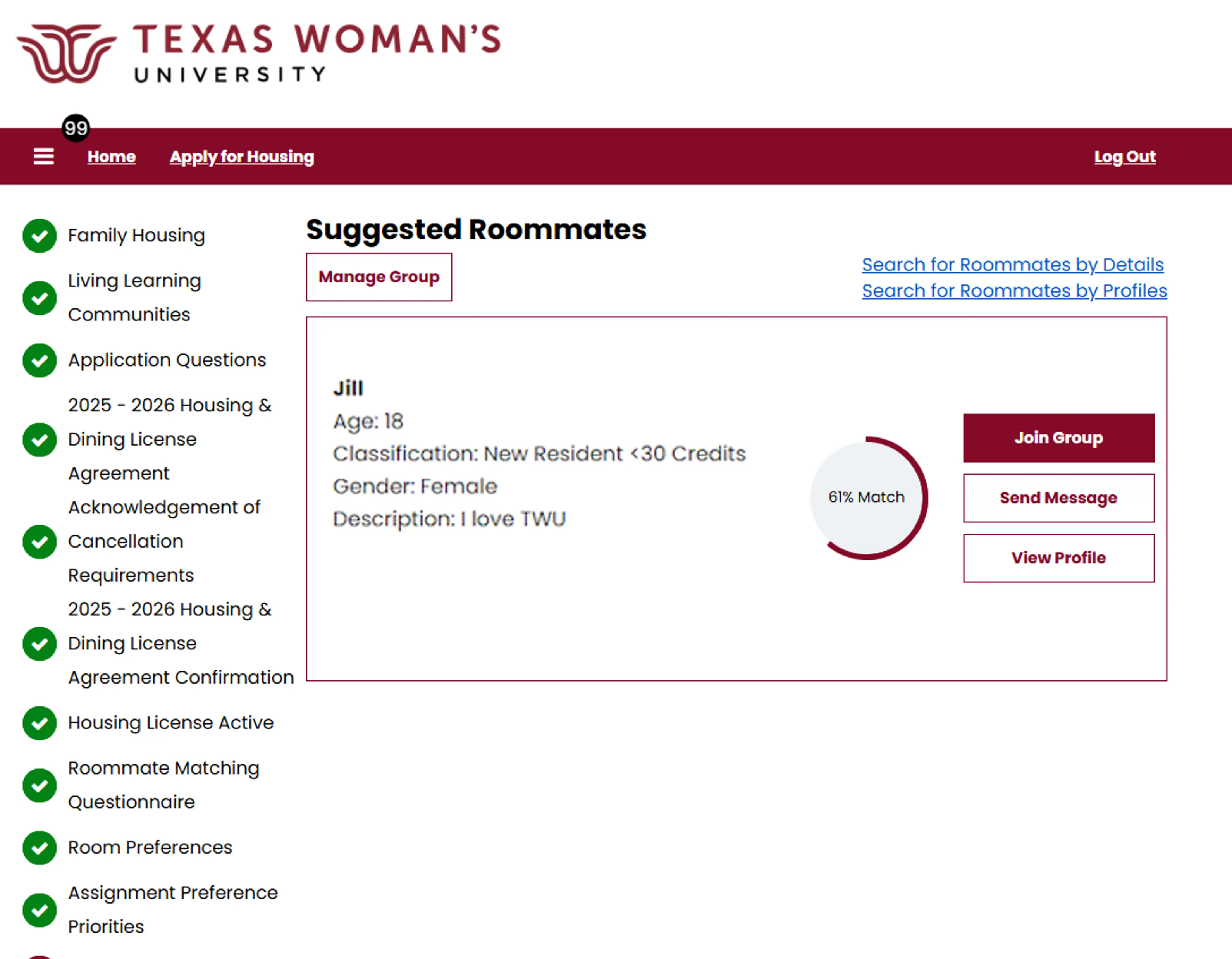 Find roommate via recommendation screen