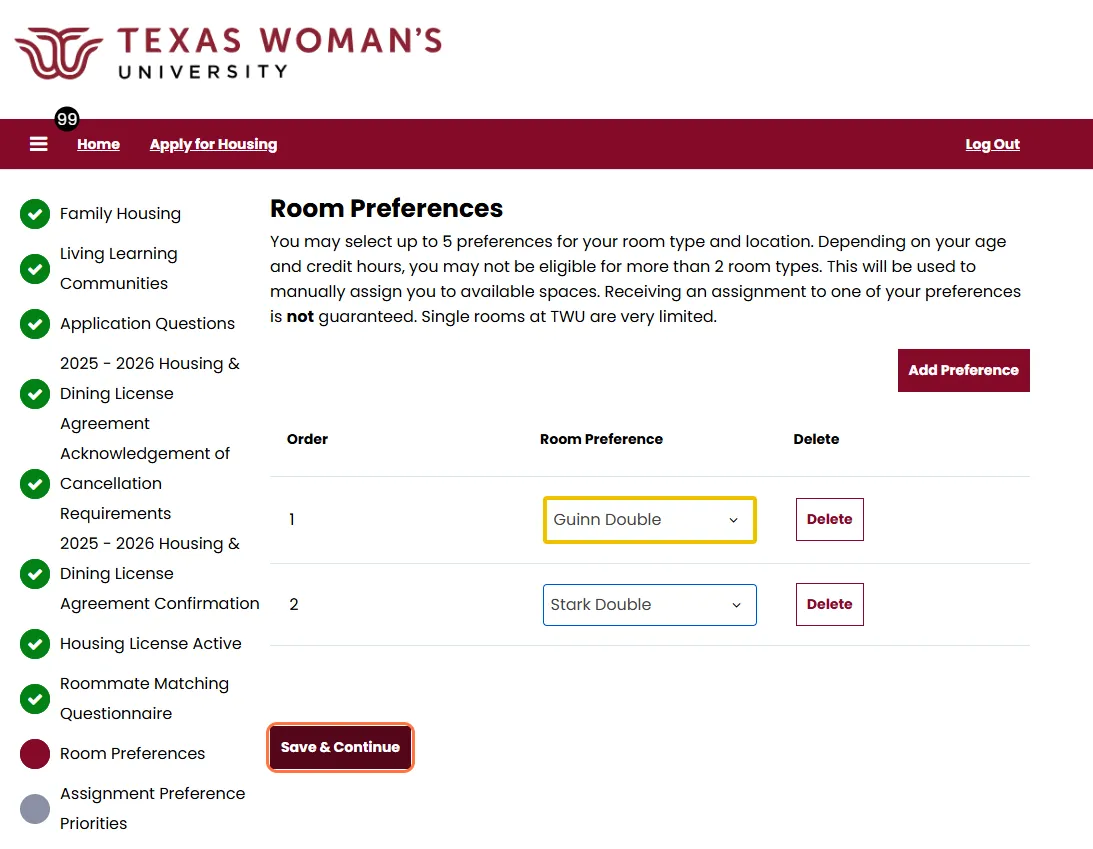 Room Preferences