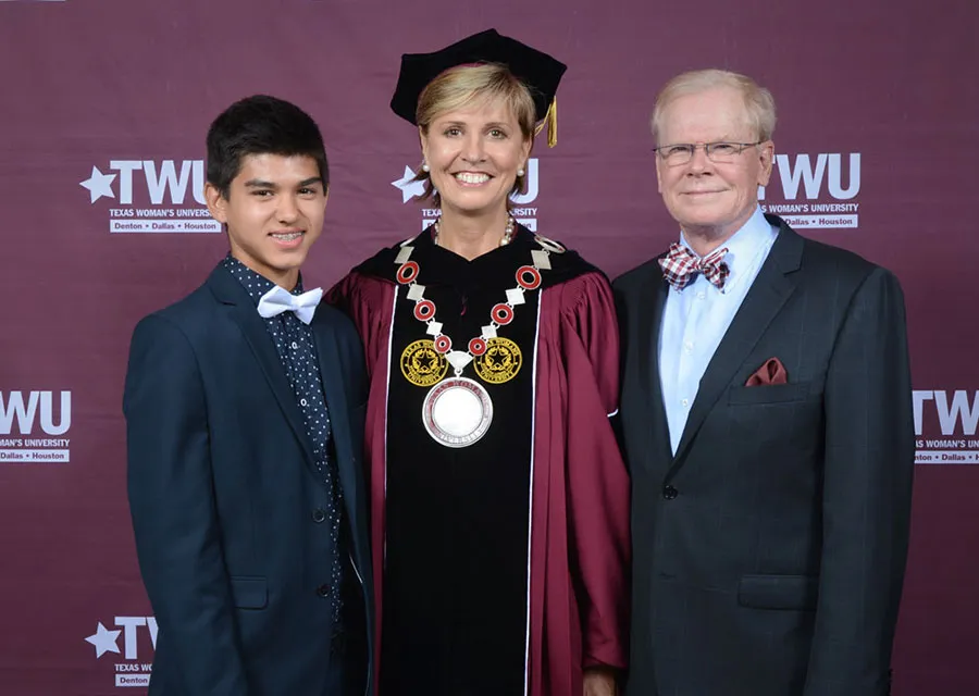 Chancellor Feyten with her husband Chad Wick and their son