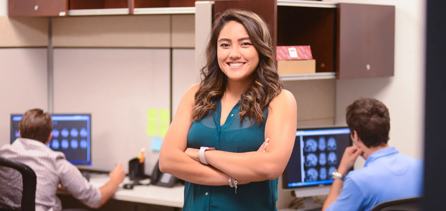 Andrea Mapua at her internship at the University of Texas at Dallas Center for Brain Health