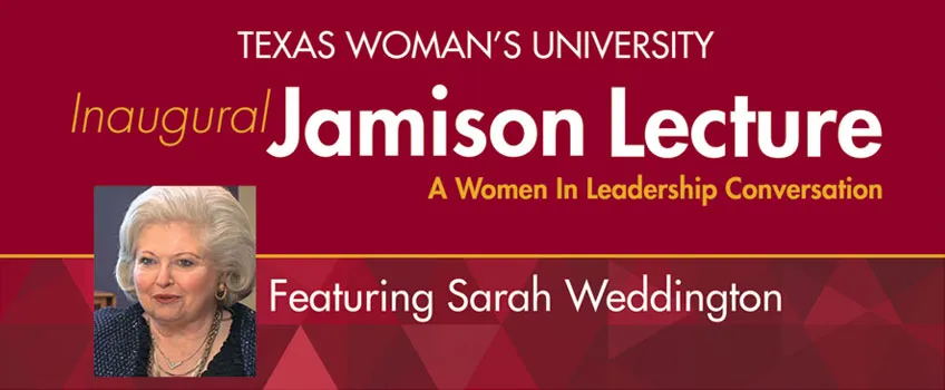 Photo/Banner of Sarah Weddington as 2016 Jamison Lecturer  