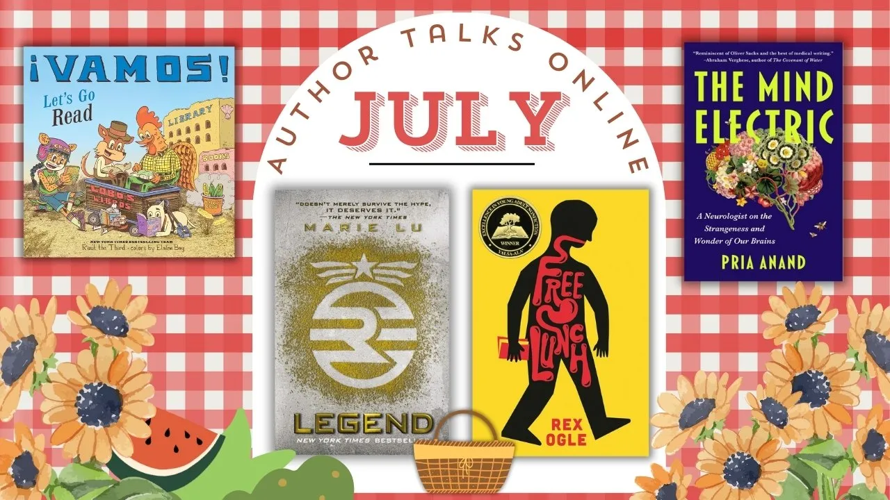 Four Books displayed in a row under the July Author Talks heading