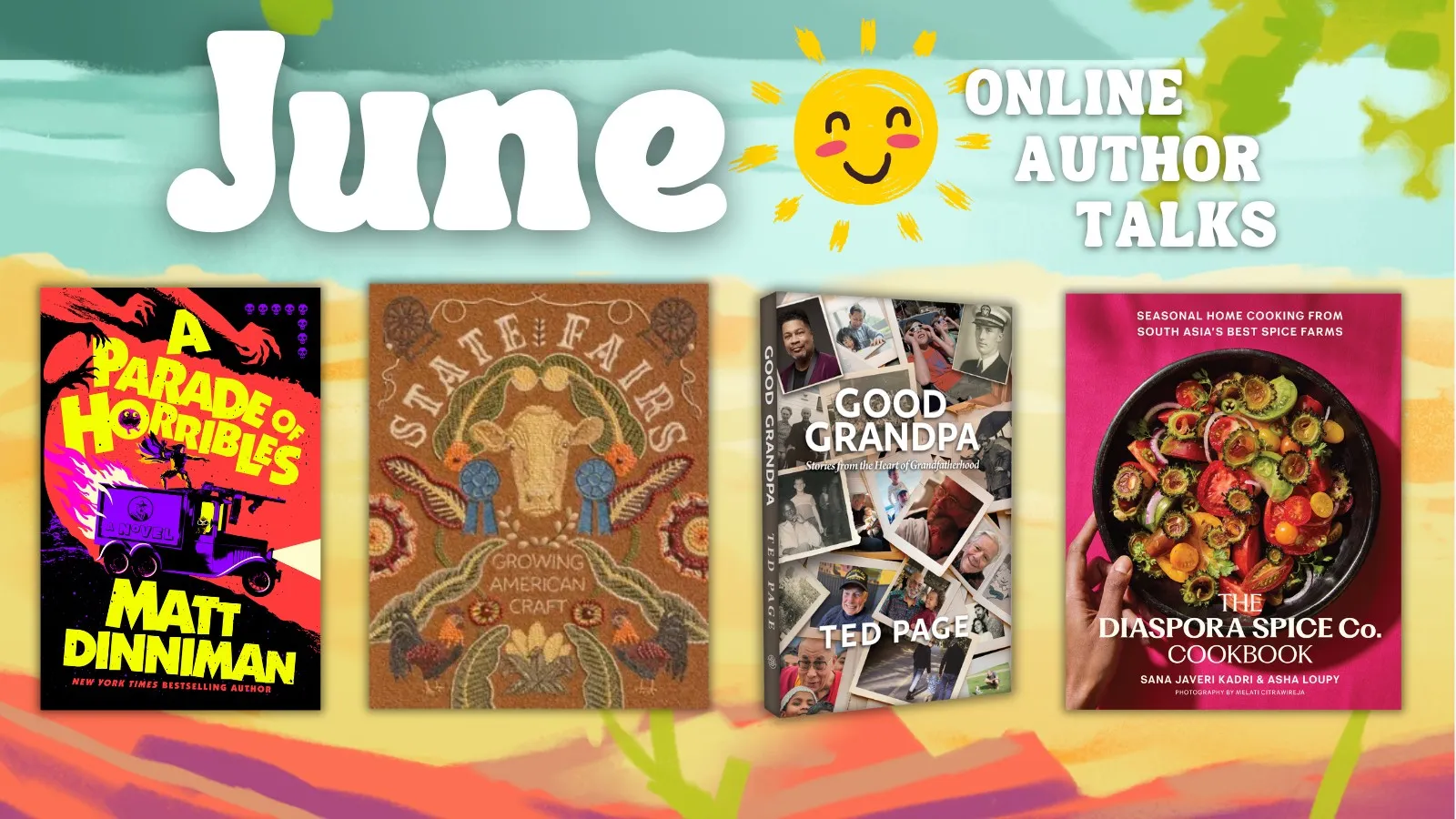 Four books lined up to show books written by featured authors.