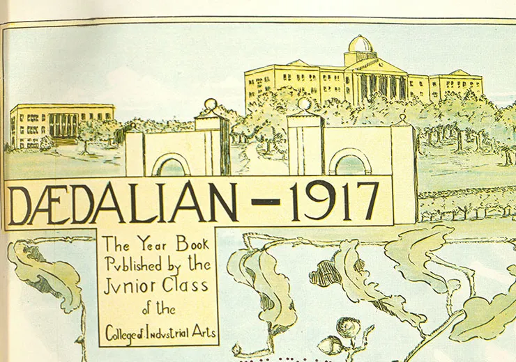 The Daedalian, yearbook published by the College of Industrial Arts junior class of 1917.