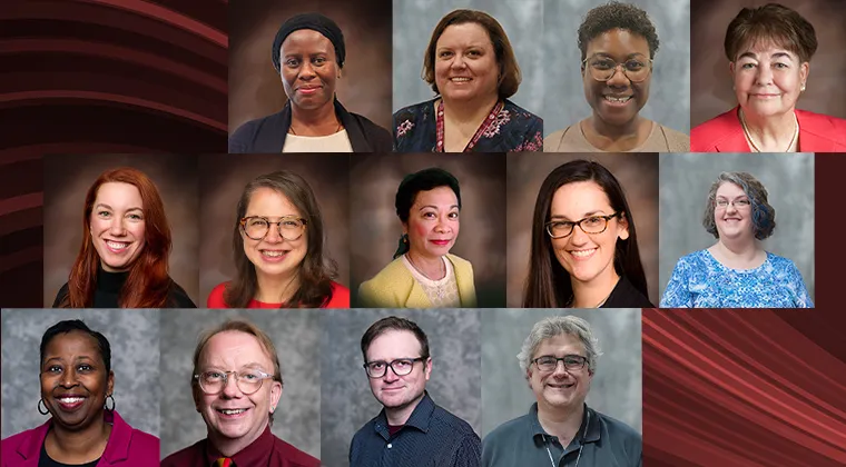 Portraits of 13 TWU Library subject librarians