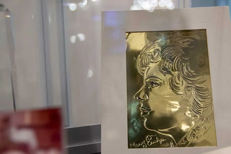 Embossed portrait of Mary Evelyn Blagg-Huey on exhibit in the Texas Women's Hall of Fame