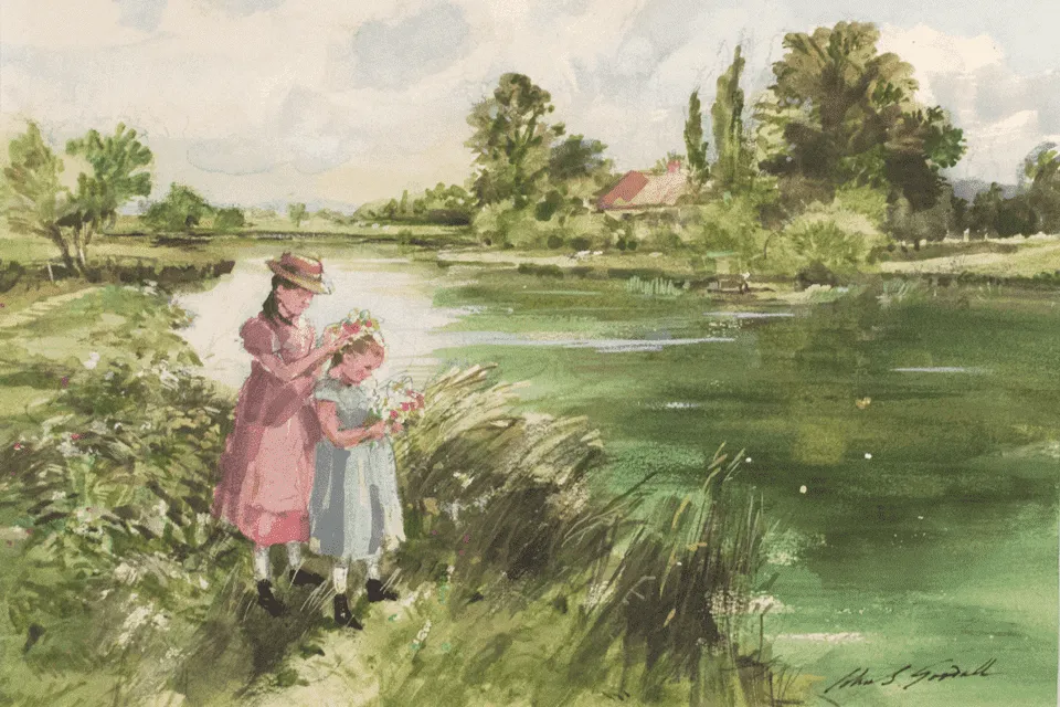 painting of children in field 