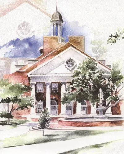 A watercolor painting of the 51���� Blagg-Huey Library