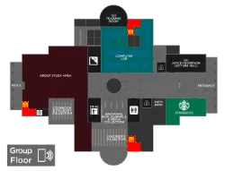 a map of the first floor of blagg-huey library