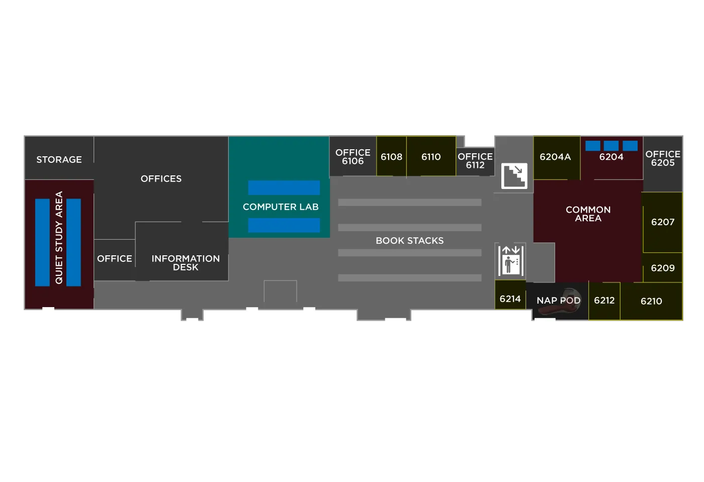 A map of the TWU Dallas Library 