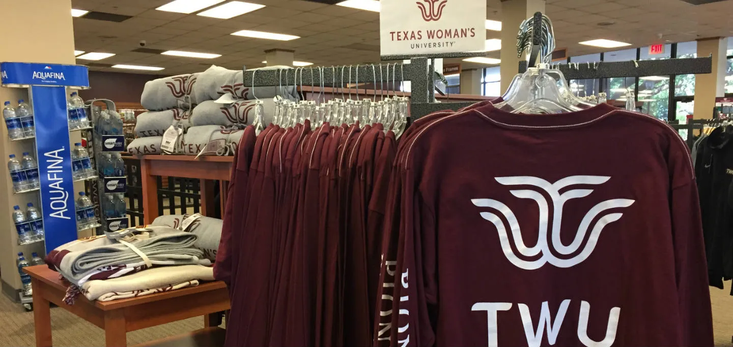 A view of t-shirts and other items carrying the TWU logo on them
