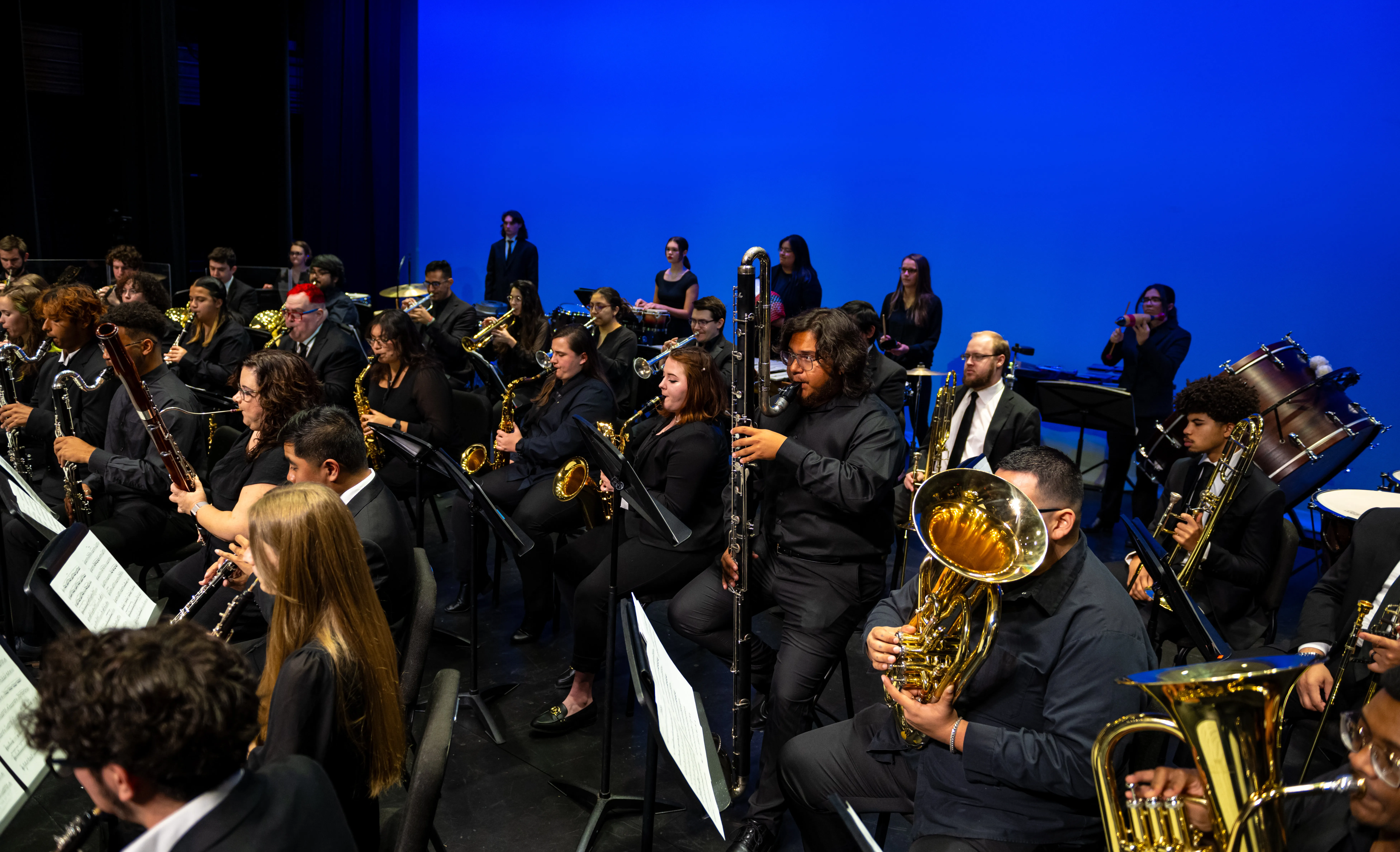 Students captured during an ensemble performance in MJPH 