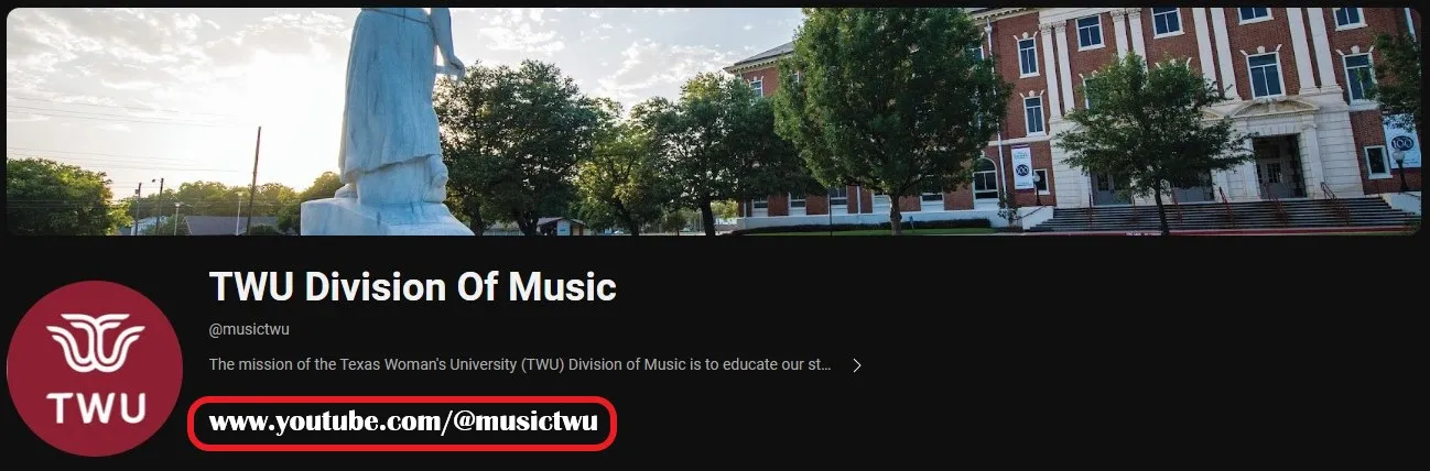 Screenshot of TWU music division youtube homepage
