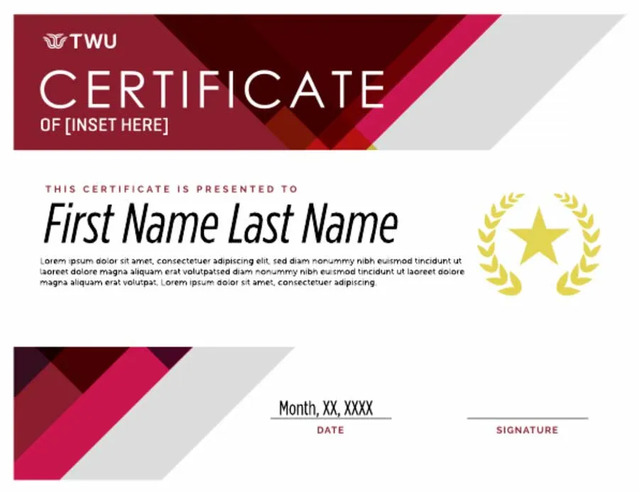 A thumbnail of TWU's Certificate Style B
