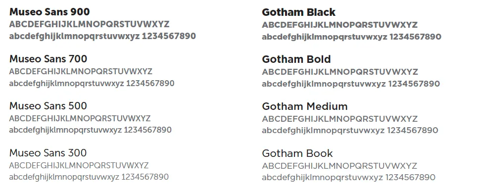 Examples of the Museo Sans and Gotham fonts.