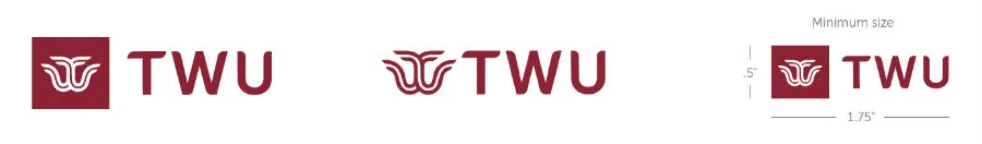 Three TWU logos with logo mark and letters TWU