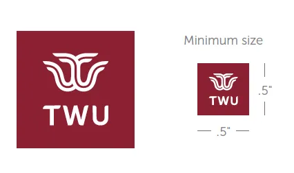 TWU logo mark and words TWU in maroon box