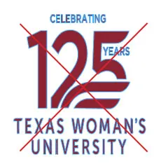 The 125th Anniversary logo that is distorted from incorrect resizing with a red X over the image to show not to do this.