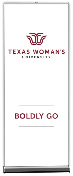 White TWU Banner with the words Boldly Go in maroon across the lower third