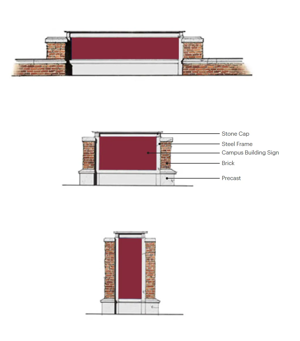Concepts for outdoor TWU signage for campus entrances.