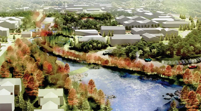 A rendering of the pond outlined in TWU's master plan.