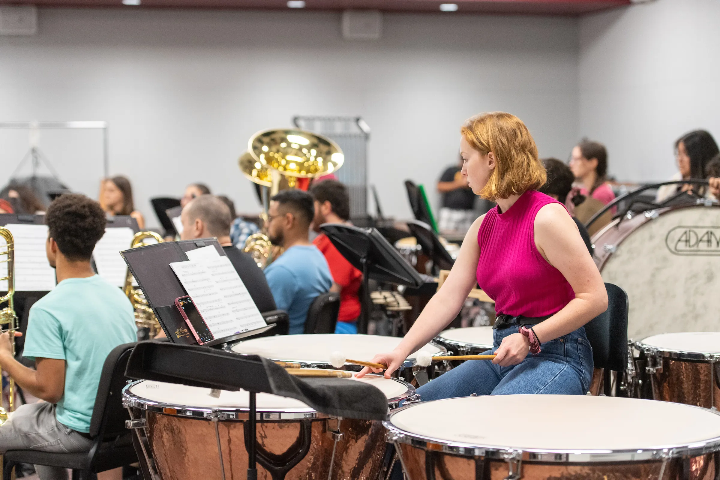 Photo of wind symphony students rehearsing in the Fine Arts Annex 