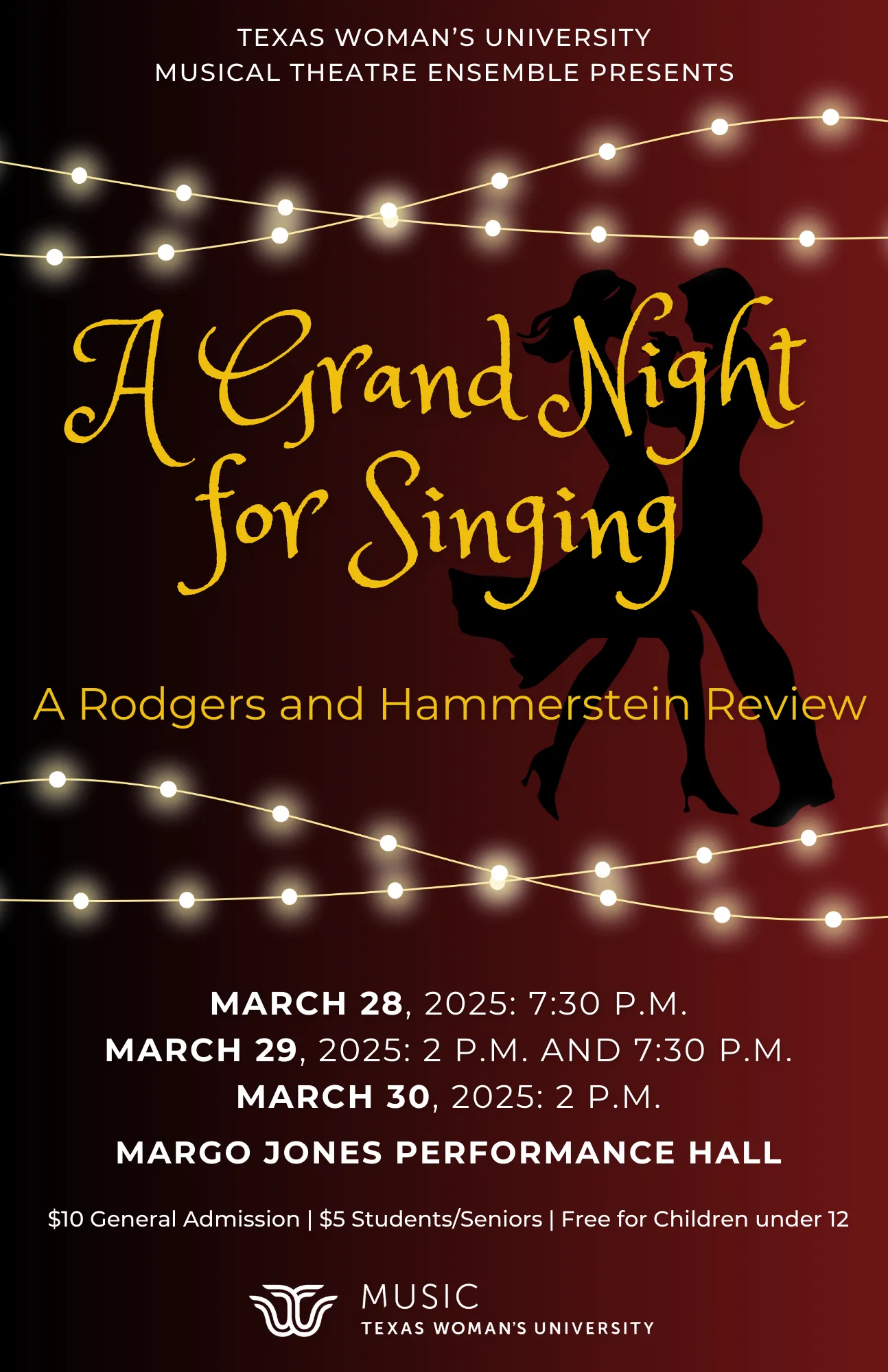 Poster for A Grand Night For Singing with gold text and dancers on a maroon background