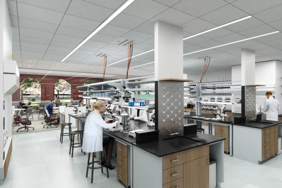 Artist rendering of chemistry lab in Texas Woman's University's new science research center currently under construction