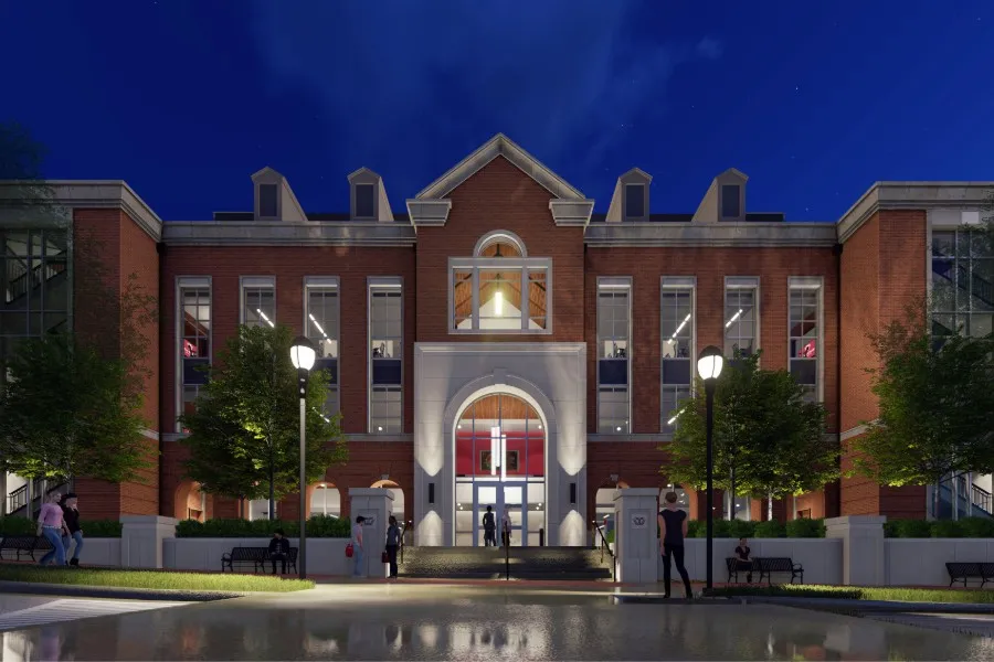 Artist rendering of Texas Woman's University's new science research center currently under construction—Old Main entrance