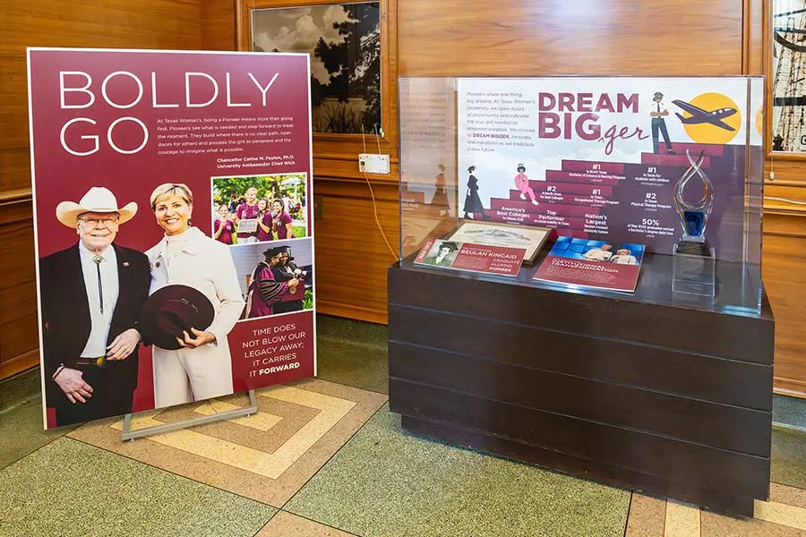 TWU State Fair exhibit cabinet featuring the Dream Big campaign