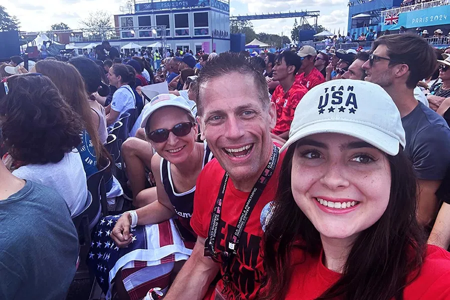 Lauren Watson and other family members in the stands at the Paris 2024 Olympics