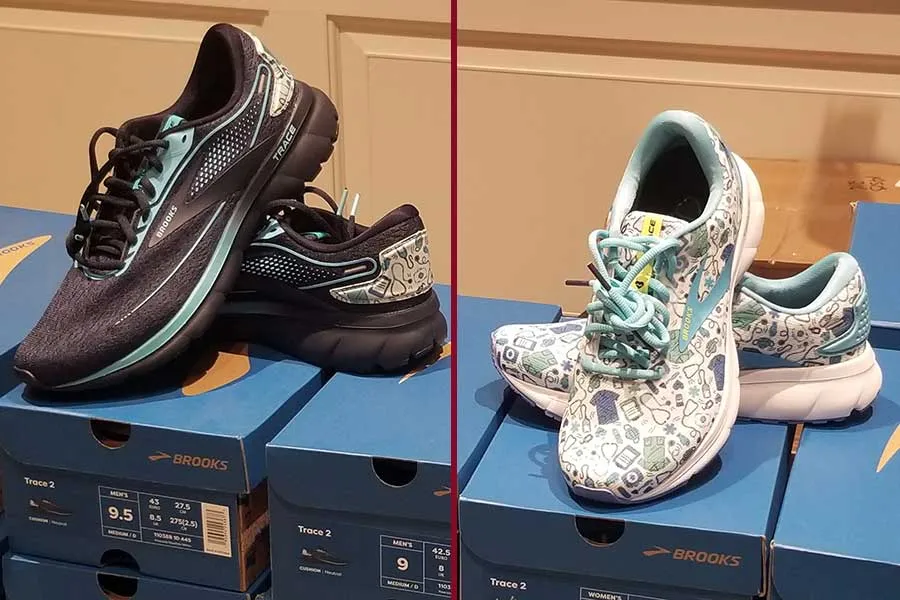 The two shoes Brooks provided through Academy for TWU's BSN graduates
