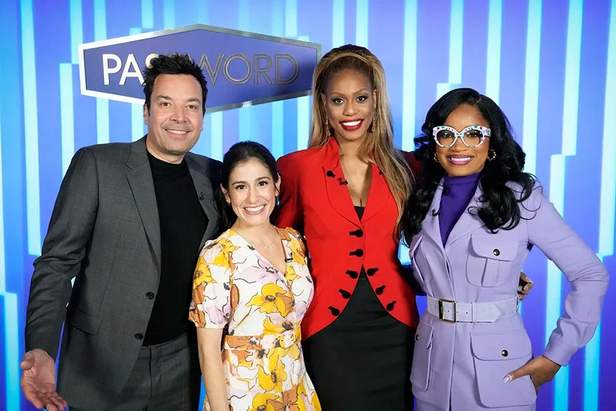 TWU student Saigim Garcia (second from left) stands with Jimmy Fallon, Laverne Cox and Keke Palmer