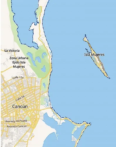 Mapa de Isla de Mujeres en México