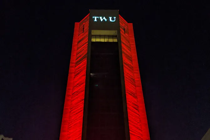 TWU's ACT building at night