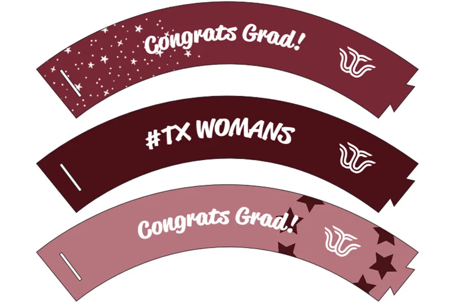 Three cupcake liners that are graduation themed for cutting out and printing.