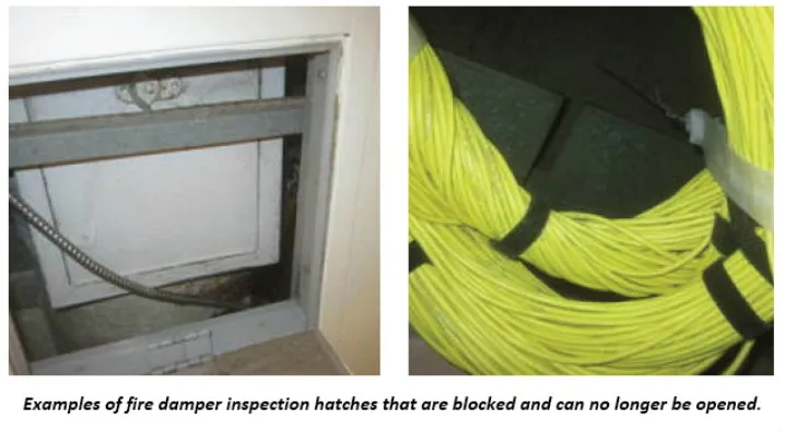 Two examples of a fire damper hatch and wires properly installed.  